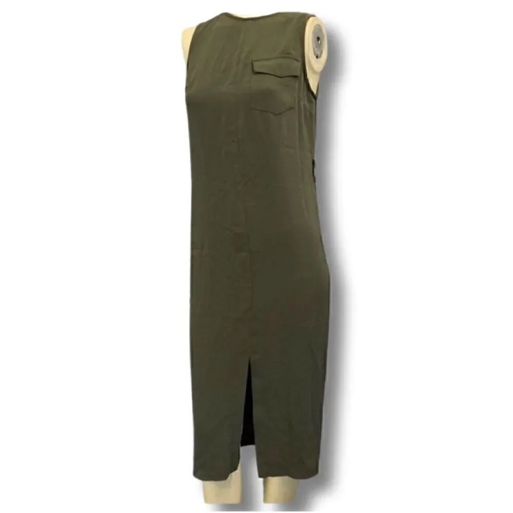 WHO WHAT WEAR | olive green midi dress pocket XS NWT